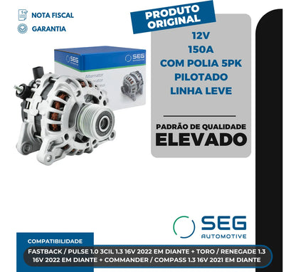 Alternador Toro Compass Renegade 1.3 150a 2021 Com Polia 5pk