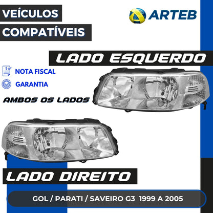Farol Cromado Duplo Gol G3 1999 00 01 02 03 2004 2005 Arteb