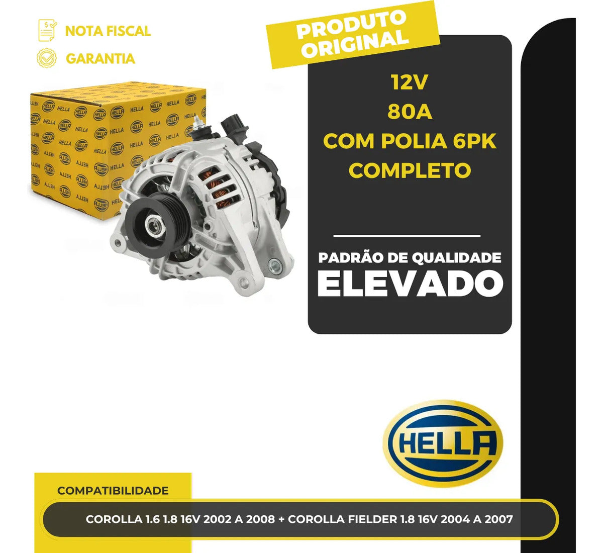Alternador Corolla Fielder 1.8 16v 2002 A 2008 12v80a6pk