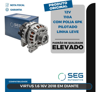 Alternador Virtus 1.6 16v 110a 2018 Com Polia 6pk