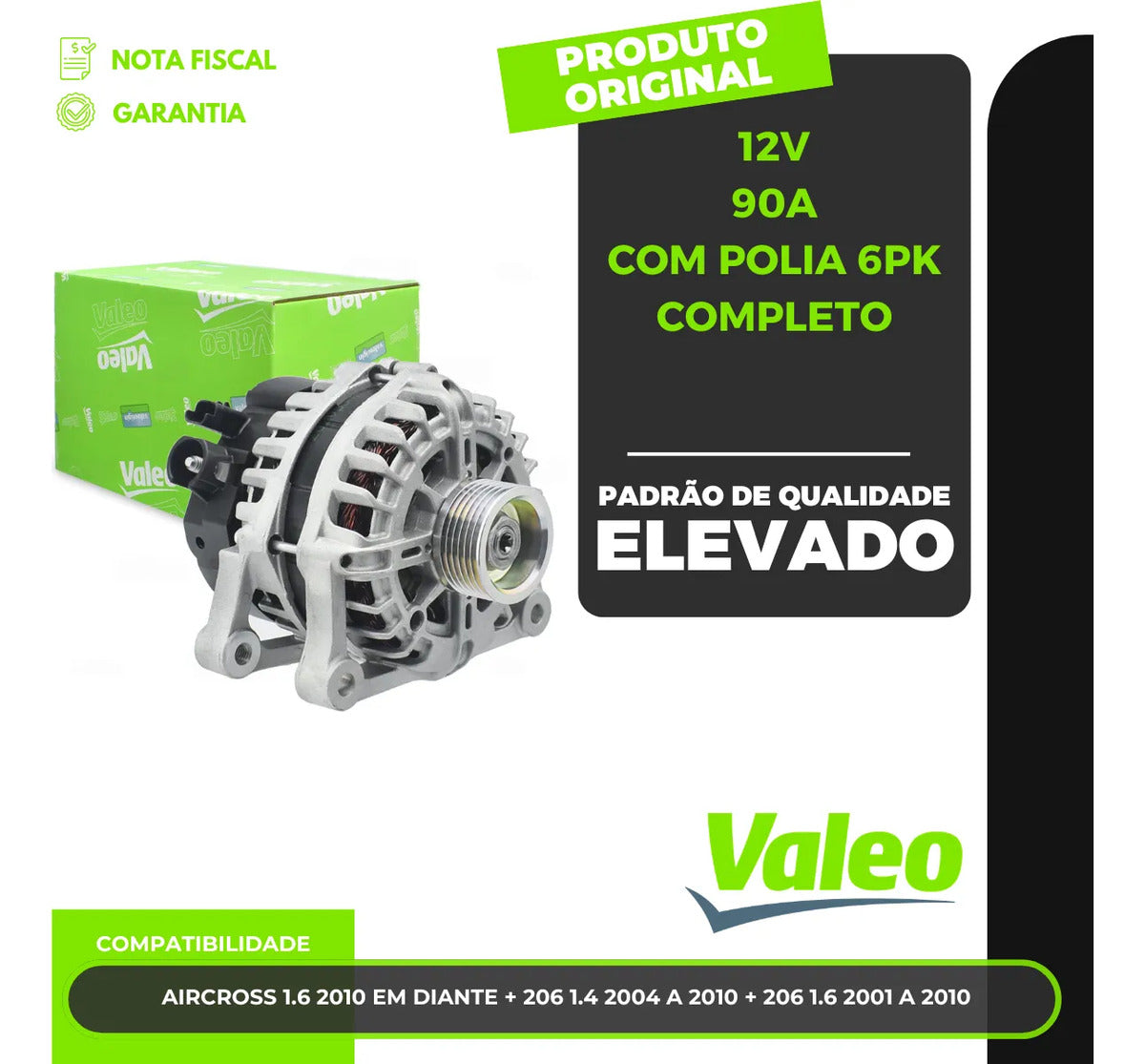 Alternador 12v 90a 494717 Aircross 12v 90a Com Polia 6pk