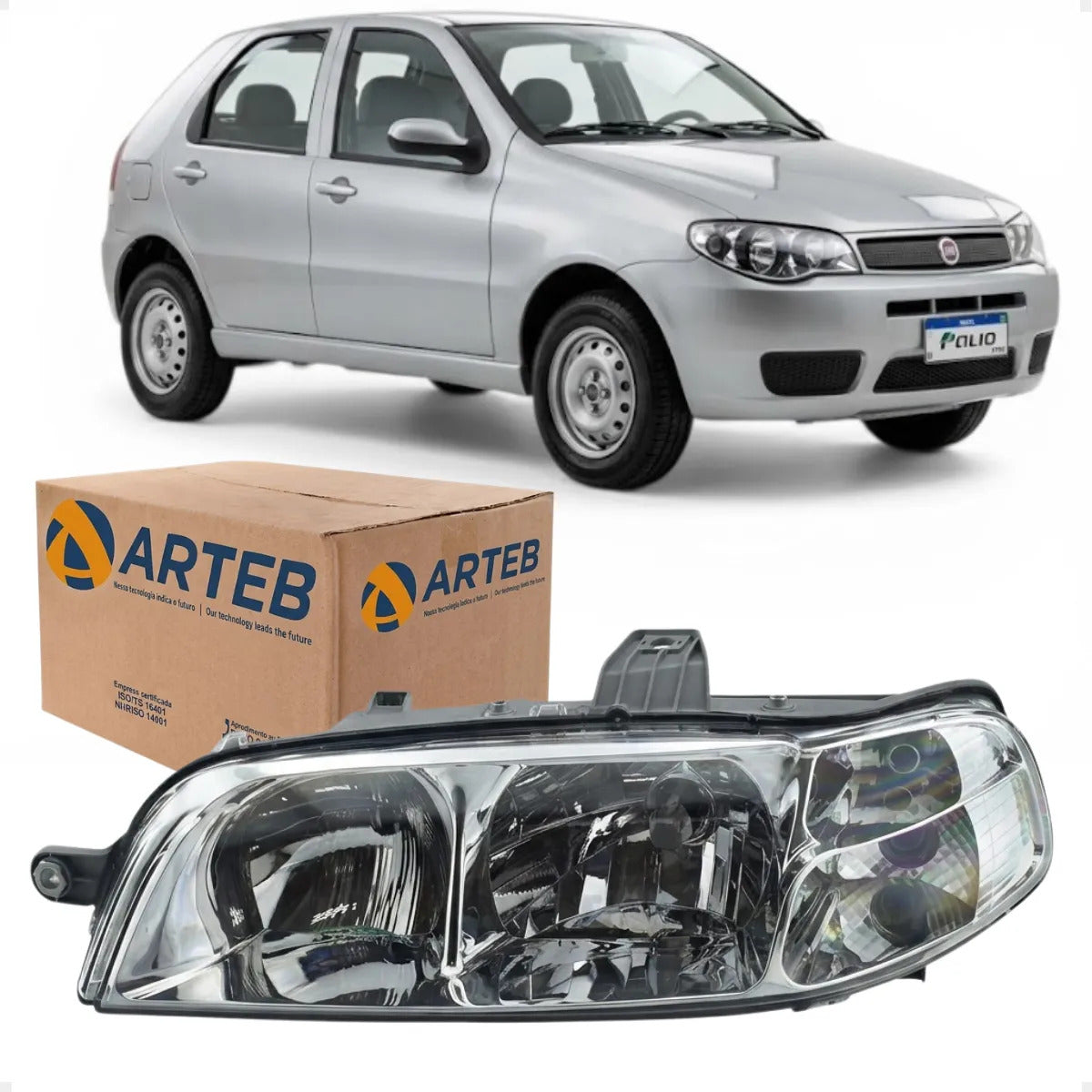 Farol Fiat Palio Restyling 2001 A 2003 Carcaça Cinza Arteb