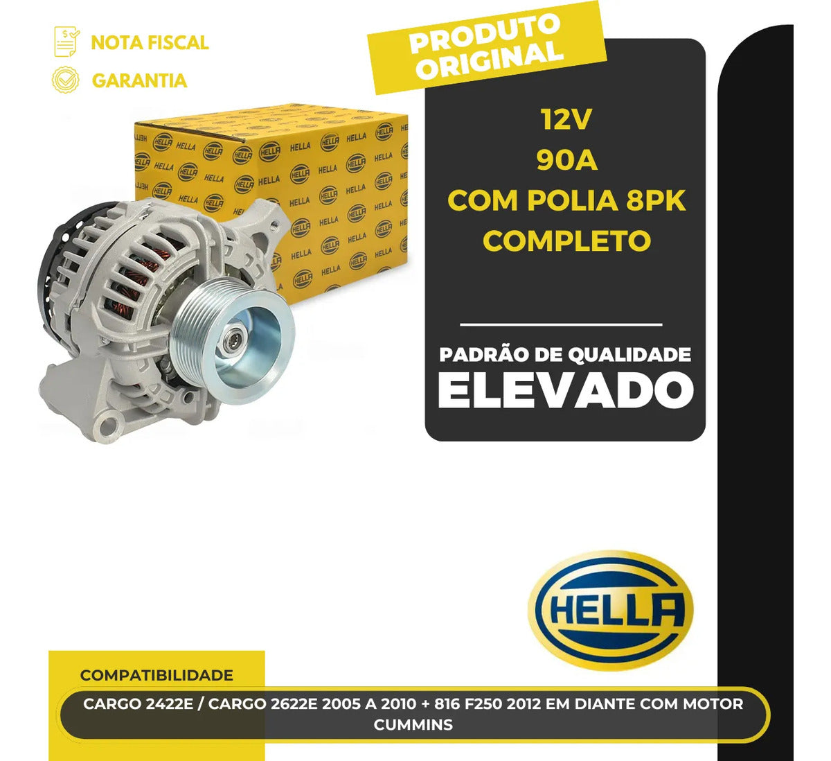 Alternador Cargo 2422e 2622e F250 Motor Cummins 12v 90a 8pk