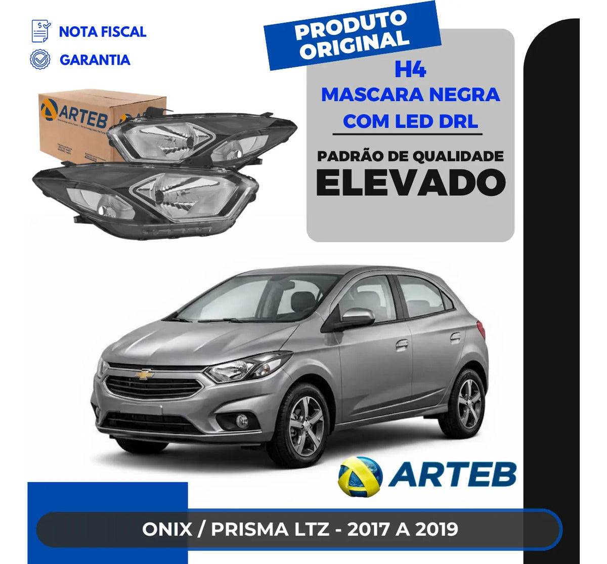 Farol H4 Mascara Negra Onix Prisma Ltz 2017 A 2019 Arteb