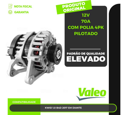 Alternador Compatível Renault Kwid 3cil 2017+ 12v 70a 4pk