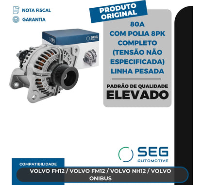 Alternador Volvo Fh12 Fm12 Nh12 Ônibus 80a Com Polia 8pk