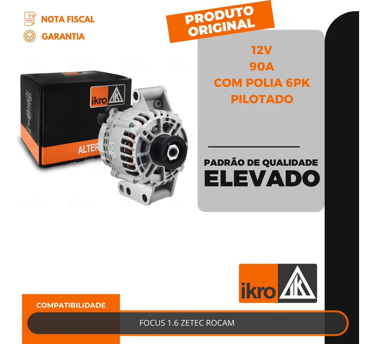 Alternador Focus 1.6 Zetec Rocam 90a 12v Com Polia 6pk
