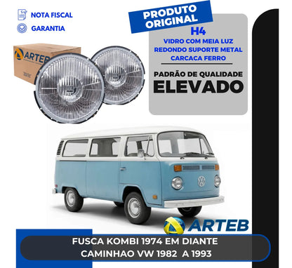 Farol Fusca Kombi 1974 Diante Arteb H4 Vidro C/ Meia Luz