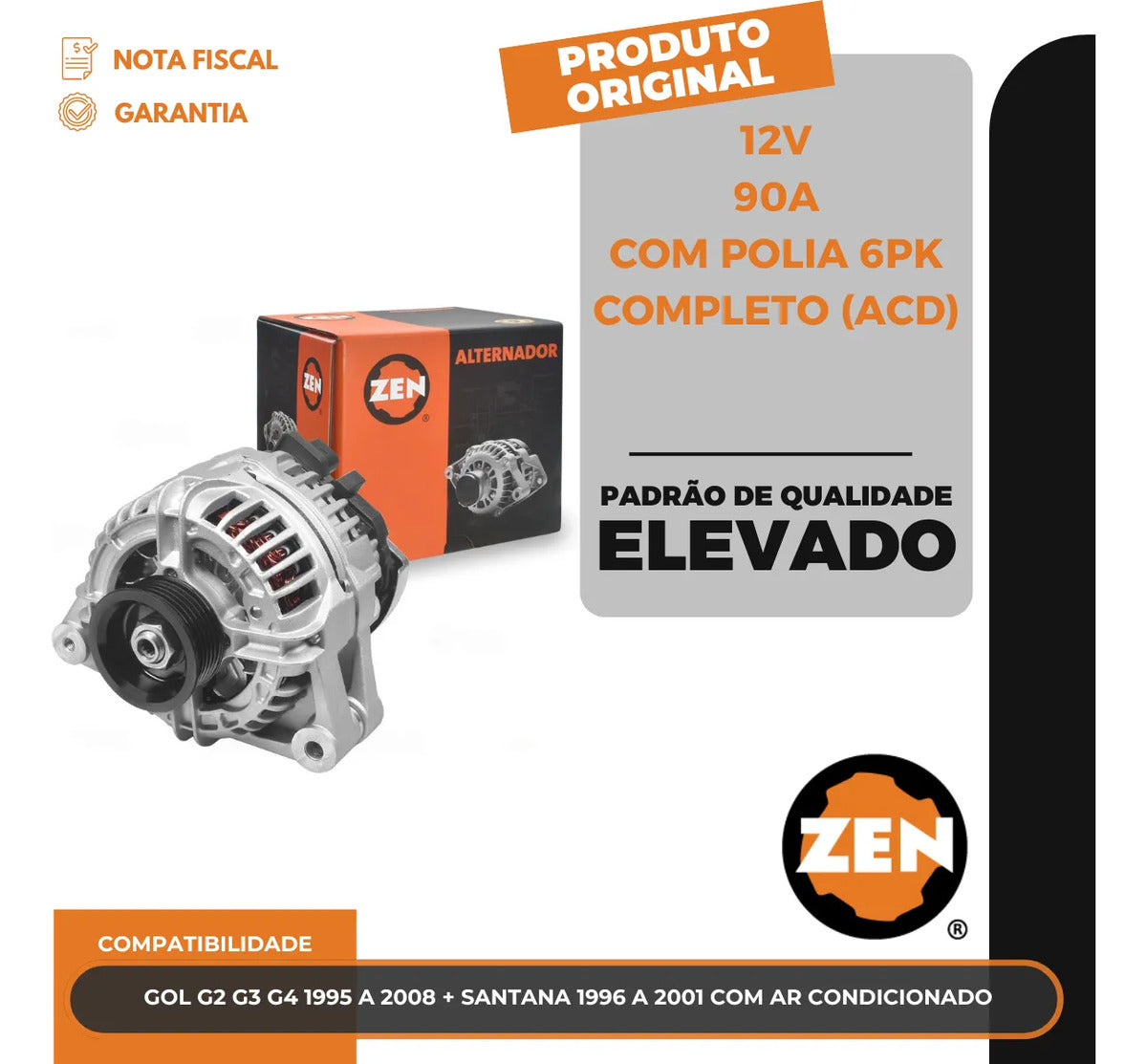 Alternador Gol G2 G3 G4 Santana Com Ar 1995 A 2008 12v90a