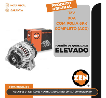 Alternador Gol G2 G3 G4 Santana Com Ar 1995 A 2008 12v90a