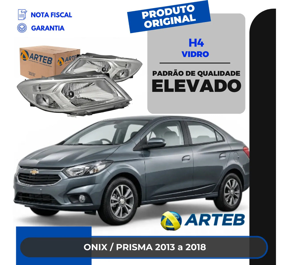 Farol Cromado Onix Prisma 2013 2014 2015 2016 17 2018 Arteb
