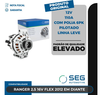Alternador Ranger 2.5 Flex 110a 12v 2012 Em Diante Polia 6pk