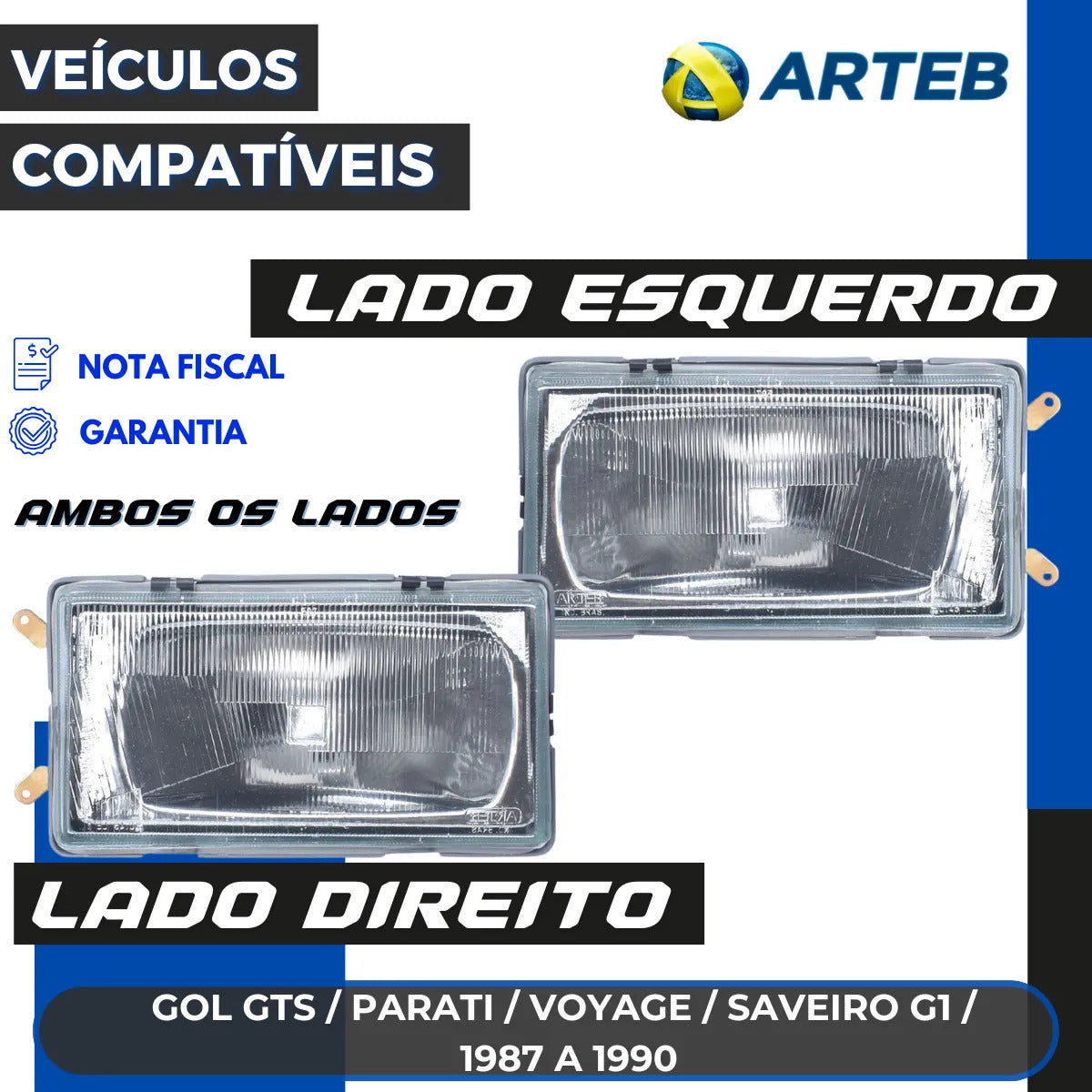 Farol Vw Gol Parati Saveiro 1986 1987 1988 1989 1990 Arteb