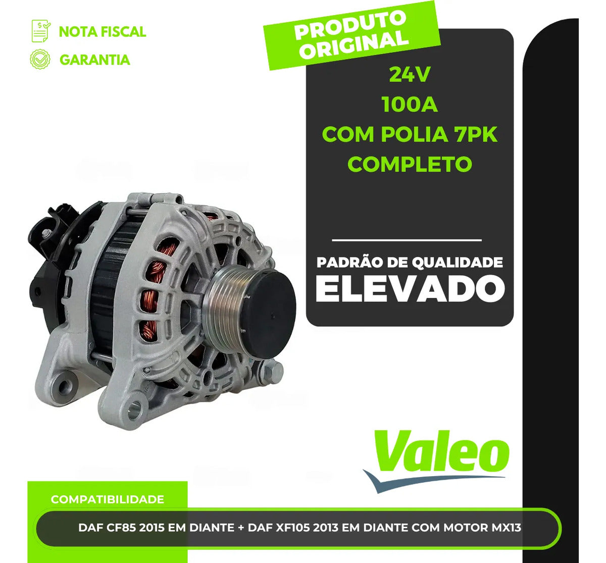 Alternador Compatível Daf Cf85 2015 Em Diante 24v 100a 7pk