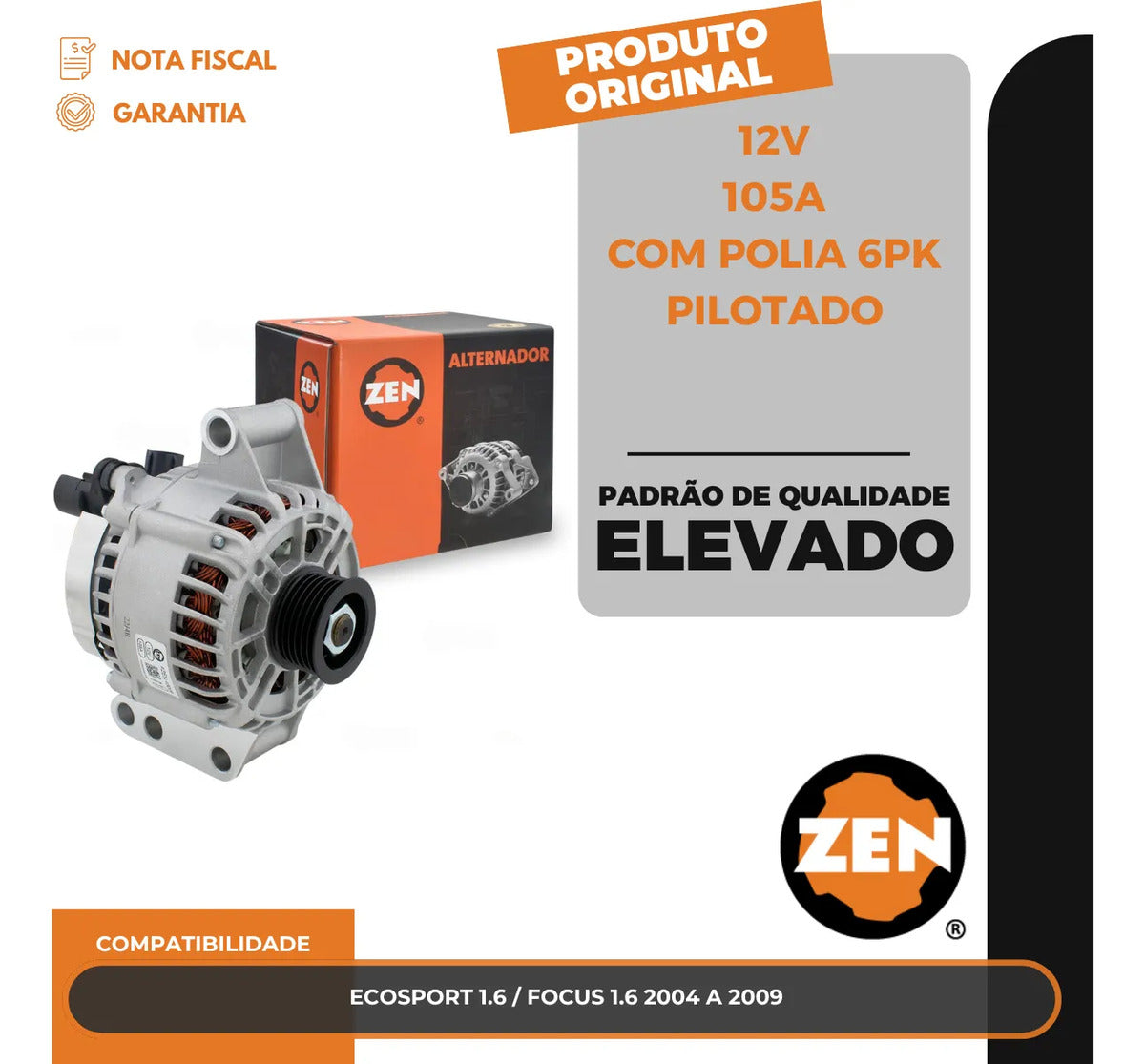 Alternador Ecosport 1.6 / Focus 1.6 2004 A 2009 12v105a