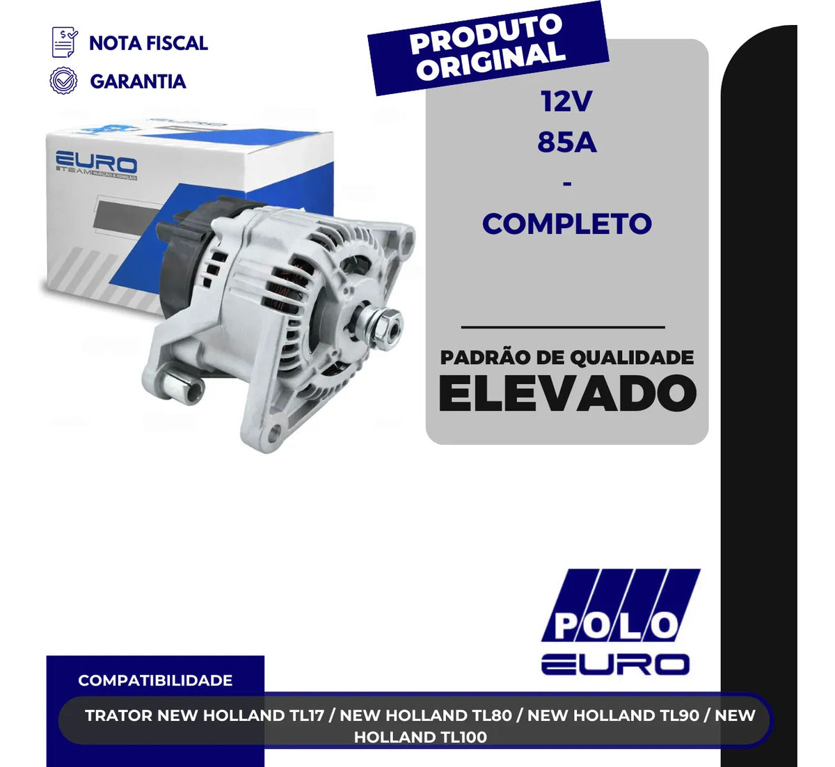 Alternador New Holland Tl75 Tl80 Tl90 Tl100 12v 85a Completo