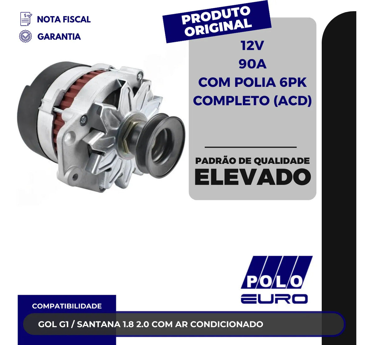 Alternador Vw Ap 1.8 / 2.0 90a 12v Com Ar Condicionado Euro