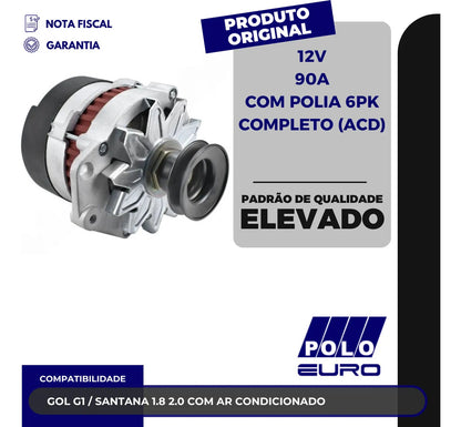 Alternador Vw Ap 1.8 / 2.0 90a 12v Com Ar Condicionado Euro