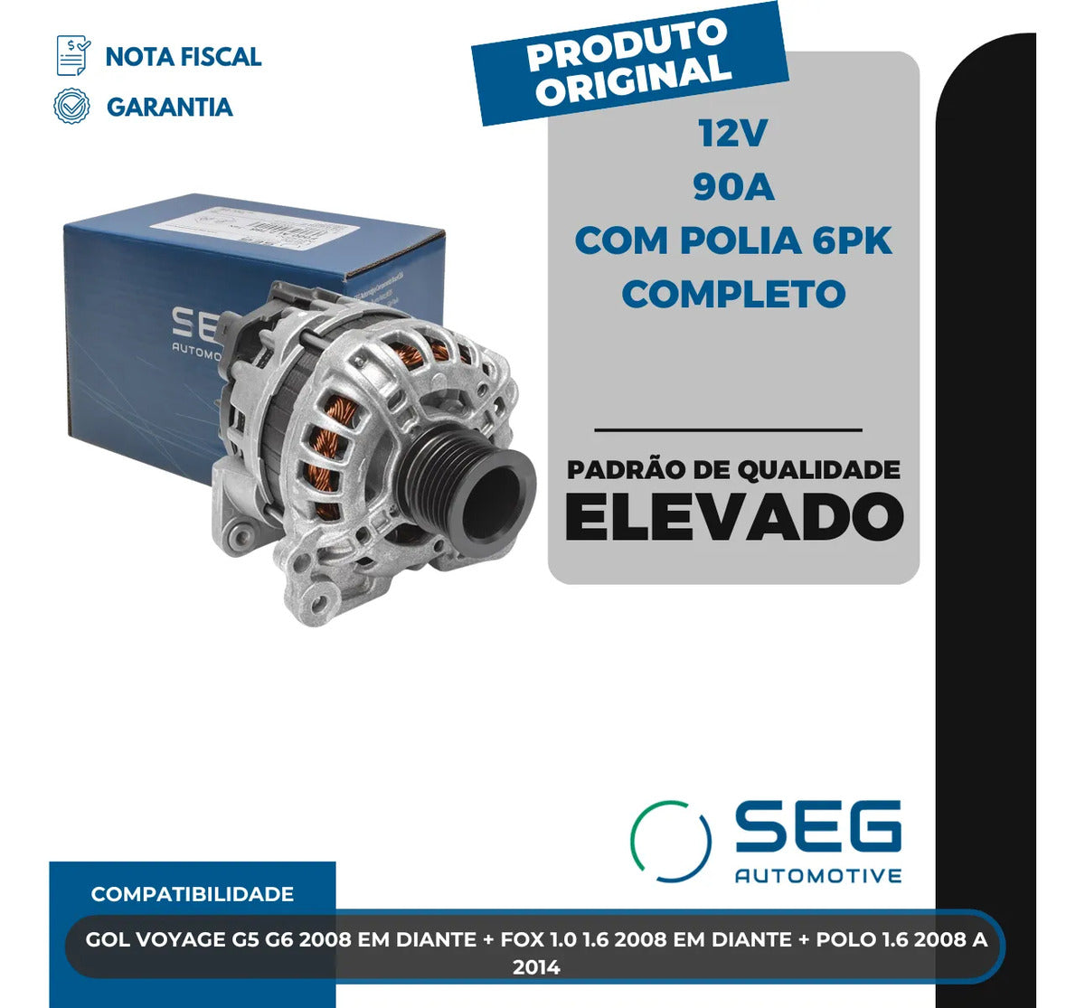 Alternador 90 Ah Gol G3 G4 G5 G6 Fox Voyage Golf Audi Ik2424