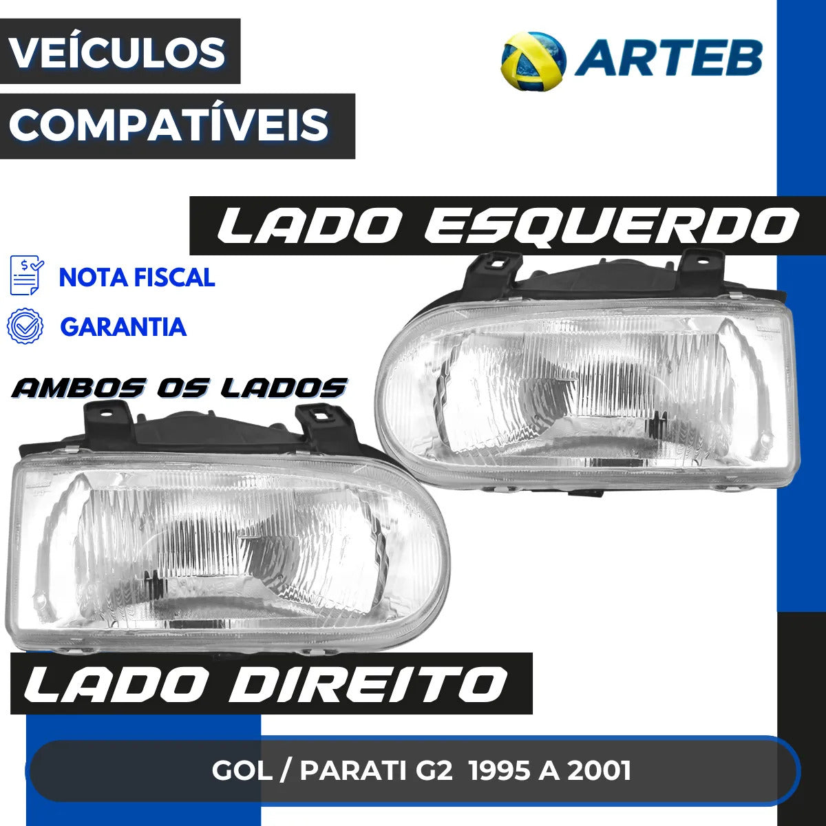 Farol Gol Saveiro G2 1997 98 99 2000 Máscara Cromada Arteb