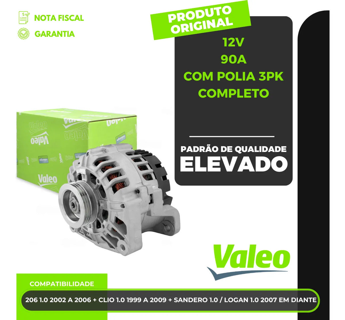 Alternador Sandero/ Logan 12v 90a Com Polia 3pk Completo