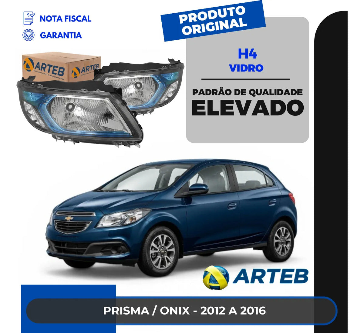Farol Gm Onix Prisma 2012 13 14 2015 2016 Máscara Azul Arteb