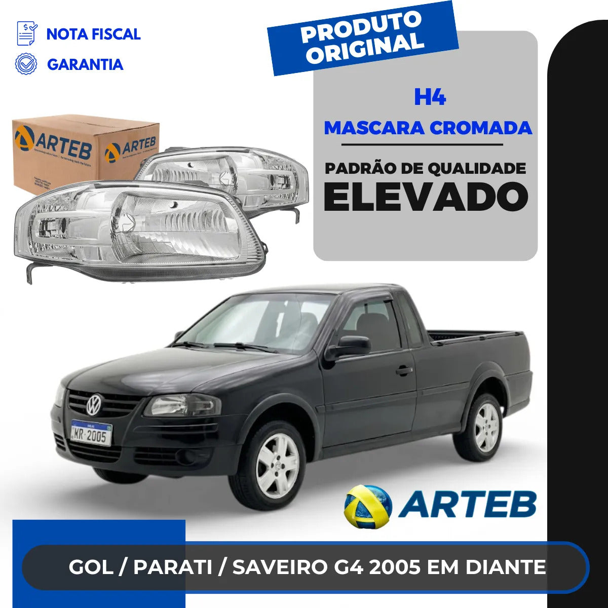 Farol Gol Parati Saveiro G4 2005 A 2014 Máscar Cromada Arteb