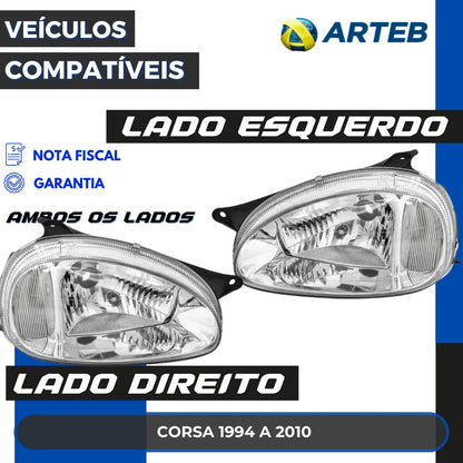 Farol Vidro Corsa 1994 A 2010 Lente Lisa Pisca Amarelo Arteb