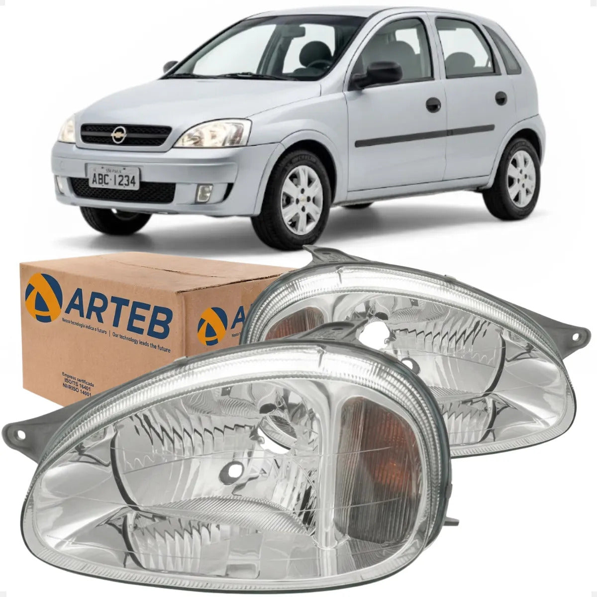 Farol Corsa 1994 A 2010 Lente Lisa Vidro Carcaca Cinza Arteb