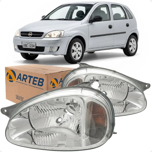 Farol Corsa 1994 A 2010 Lente Lisa Vidro Carcaca Cinza Arteb