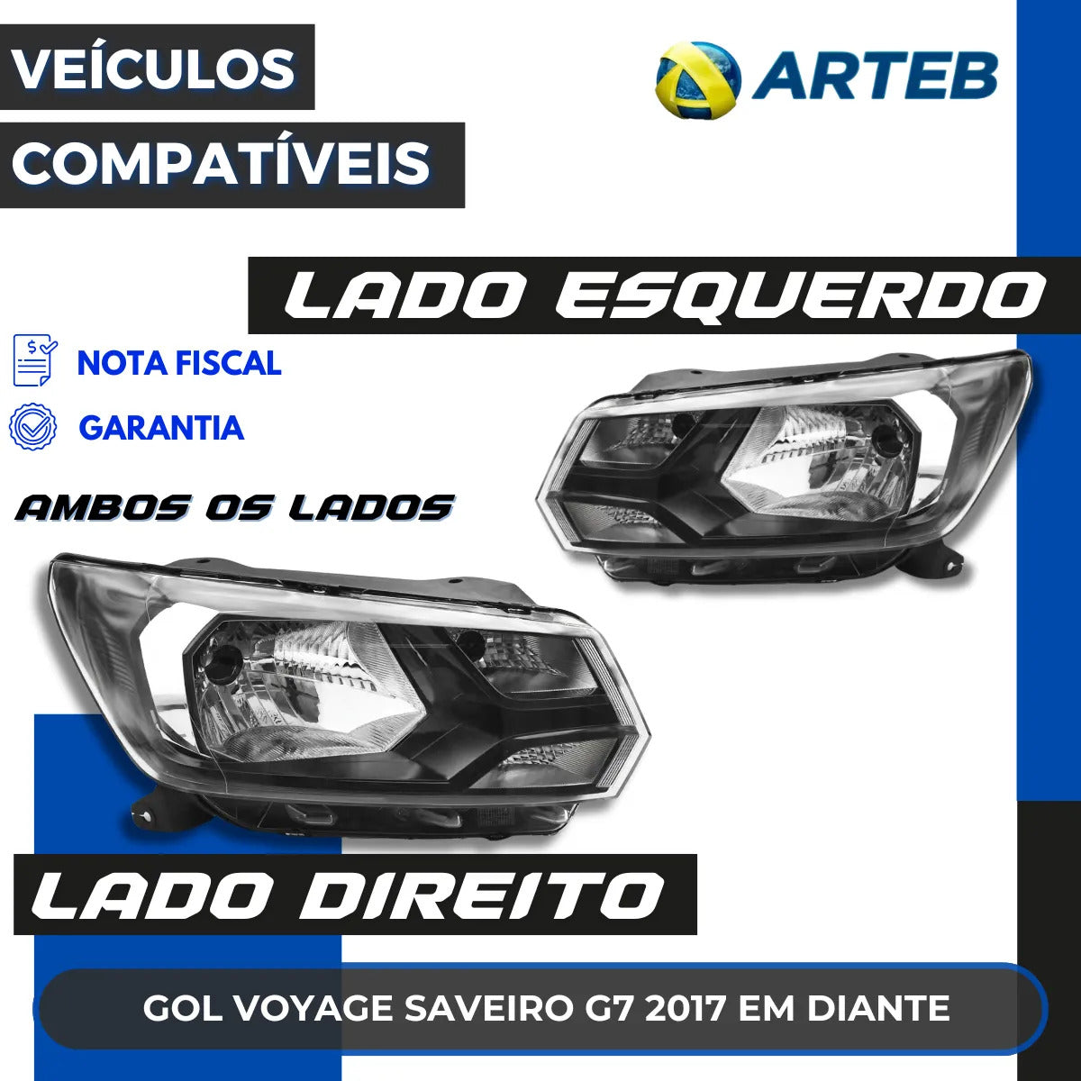 Farol Másc Negra Voyage Gol G7 2018 19 20 2021 Origina Arteb