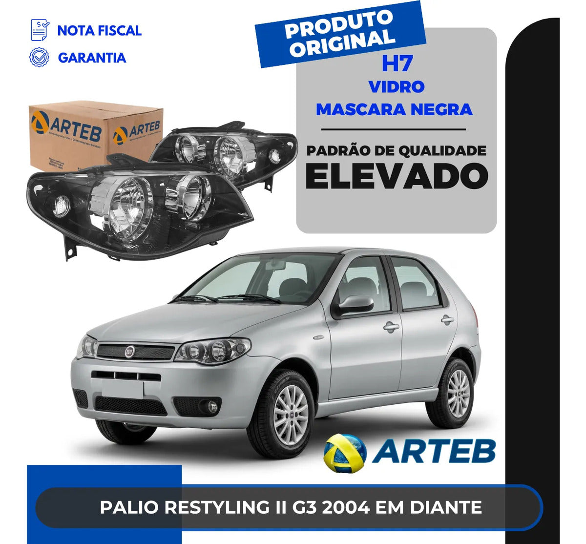Farol Fiat Palio Restyling Ii 2004 Diante Máscar Negra Arteb