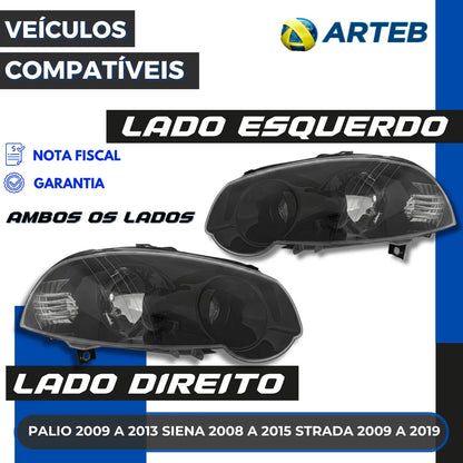 Farol H7 H1 Moldura Preta Mascara Negra Siena 08 A 15 Arteb