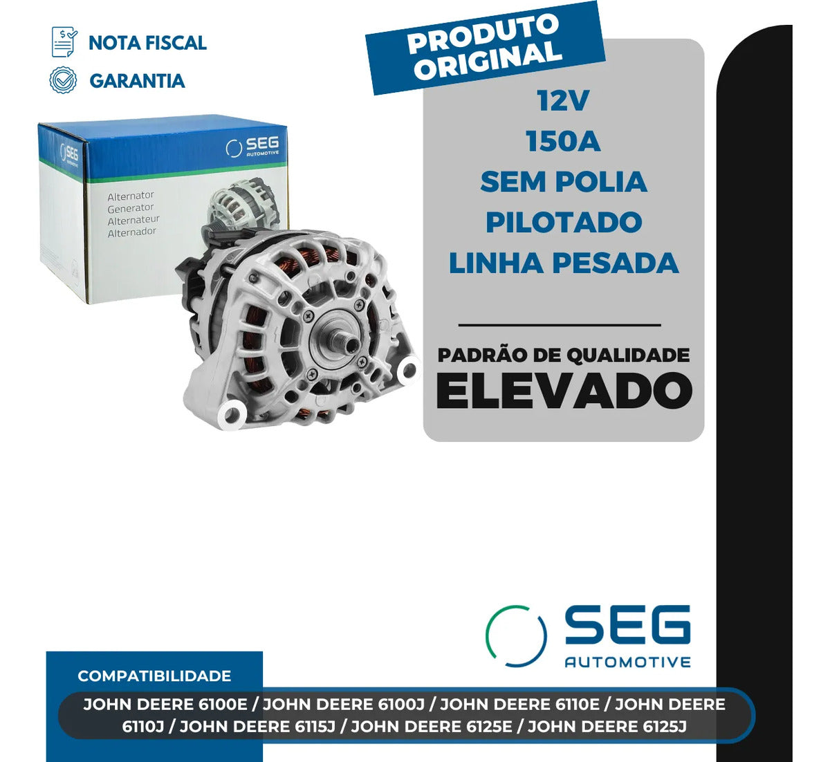 Alternador John Deere 6100e 6110j 6125e 12v 150a Sem Polia