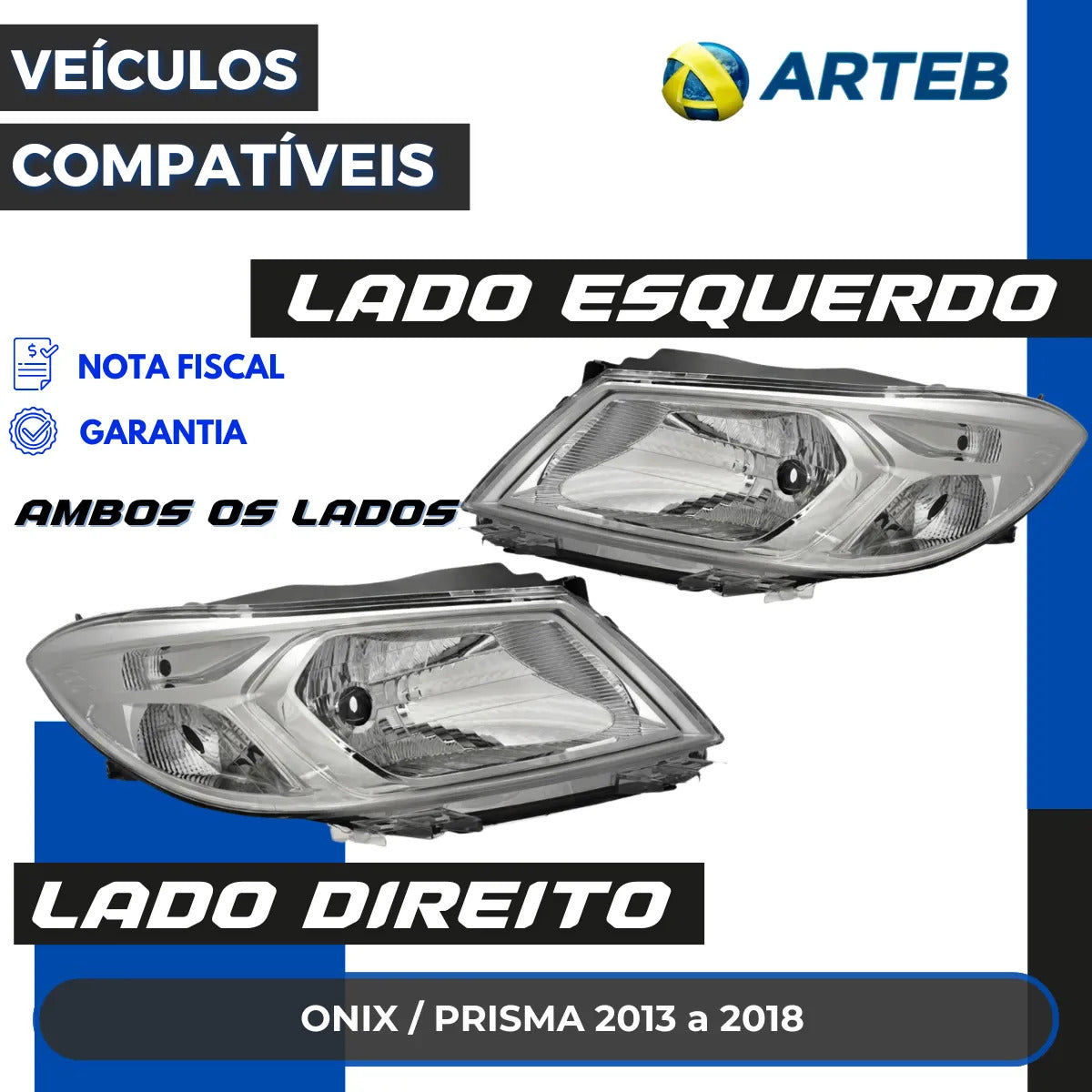 Farol Cromado Prisma Onix 2013 2014 2015 2016 217 2018 Arteb