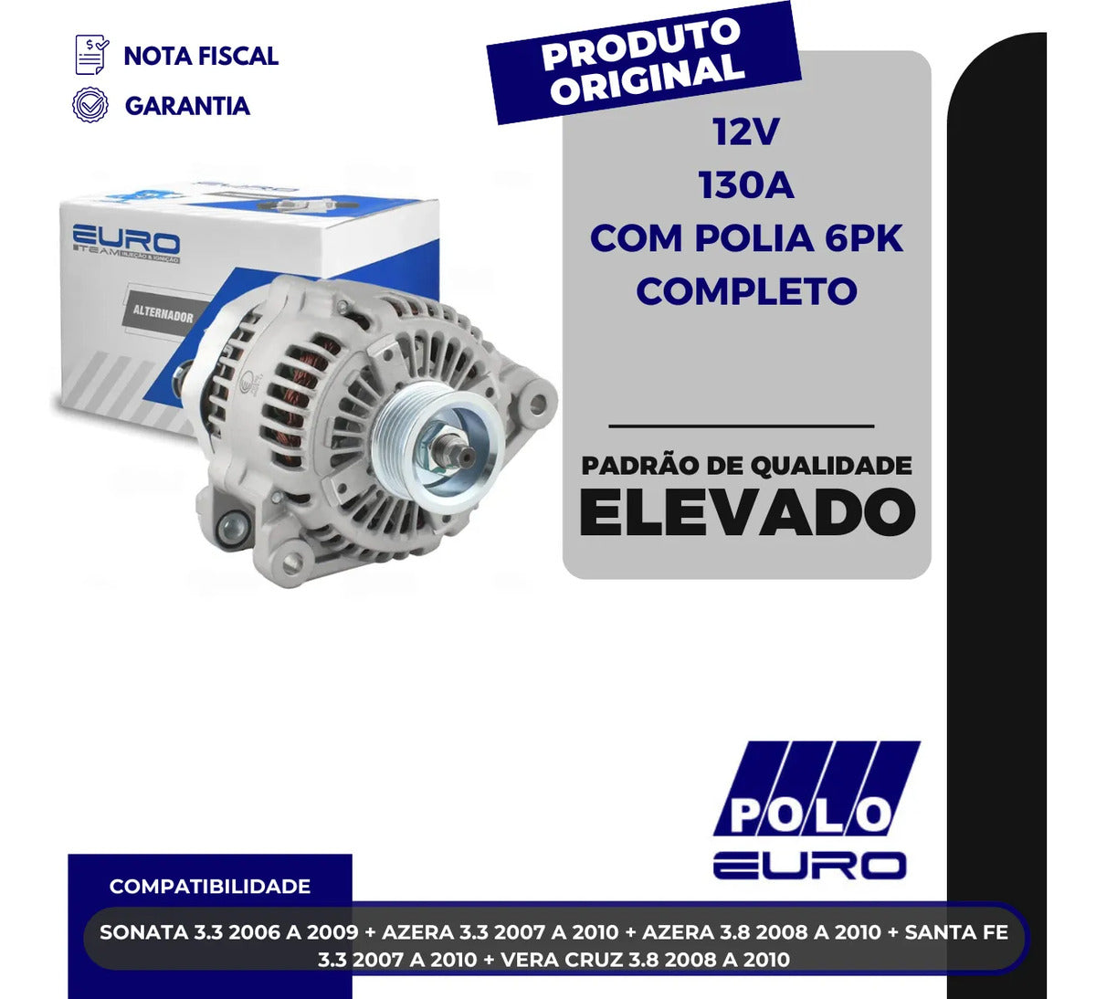 Alternador Sonata Azera Santa Fe Vera Cruz 3.3 3.8 12v130a