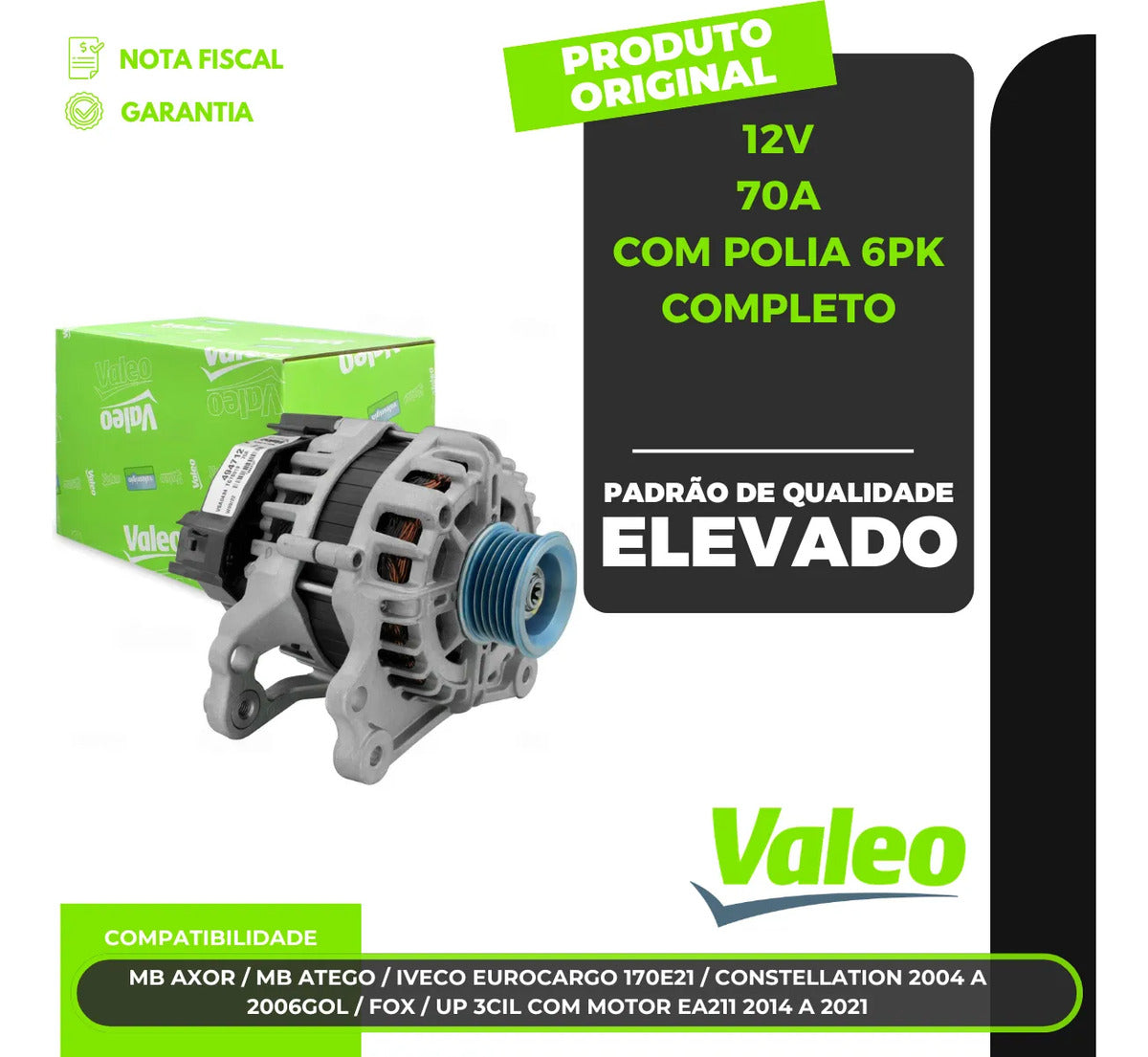 Alternador Crossup Fox Gol Up Voyage 12v 70a Com Polia 6pk