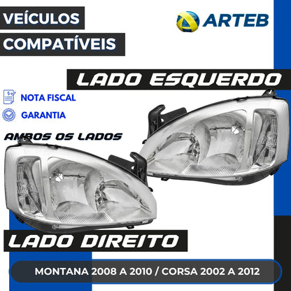 Farol Montana/ Corsa 2002 A 2012 Foco Duplo Pisca Liso Arteb