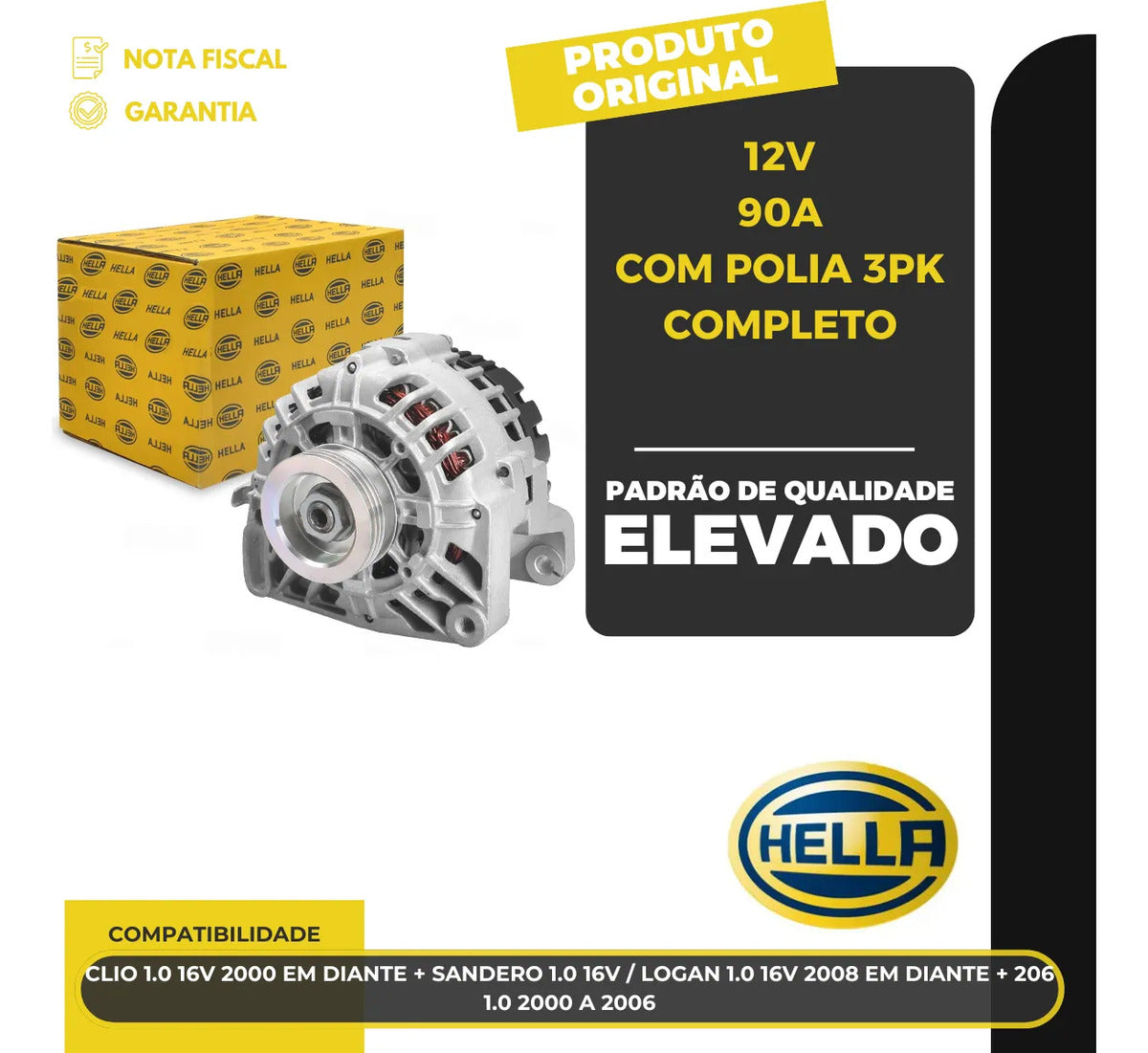 Alternador Clio Sandero Logan 1.0 16v 2000 Em Diante 12v90a