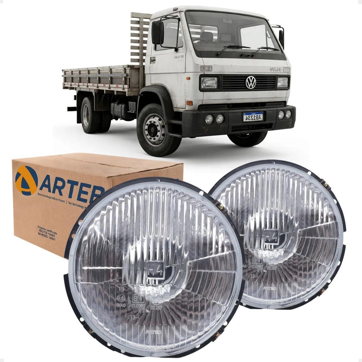 Farol Vw Caminhao 1982 A 1993 Arteb H4 Vidro C/ Meia Luz