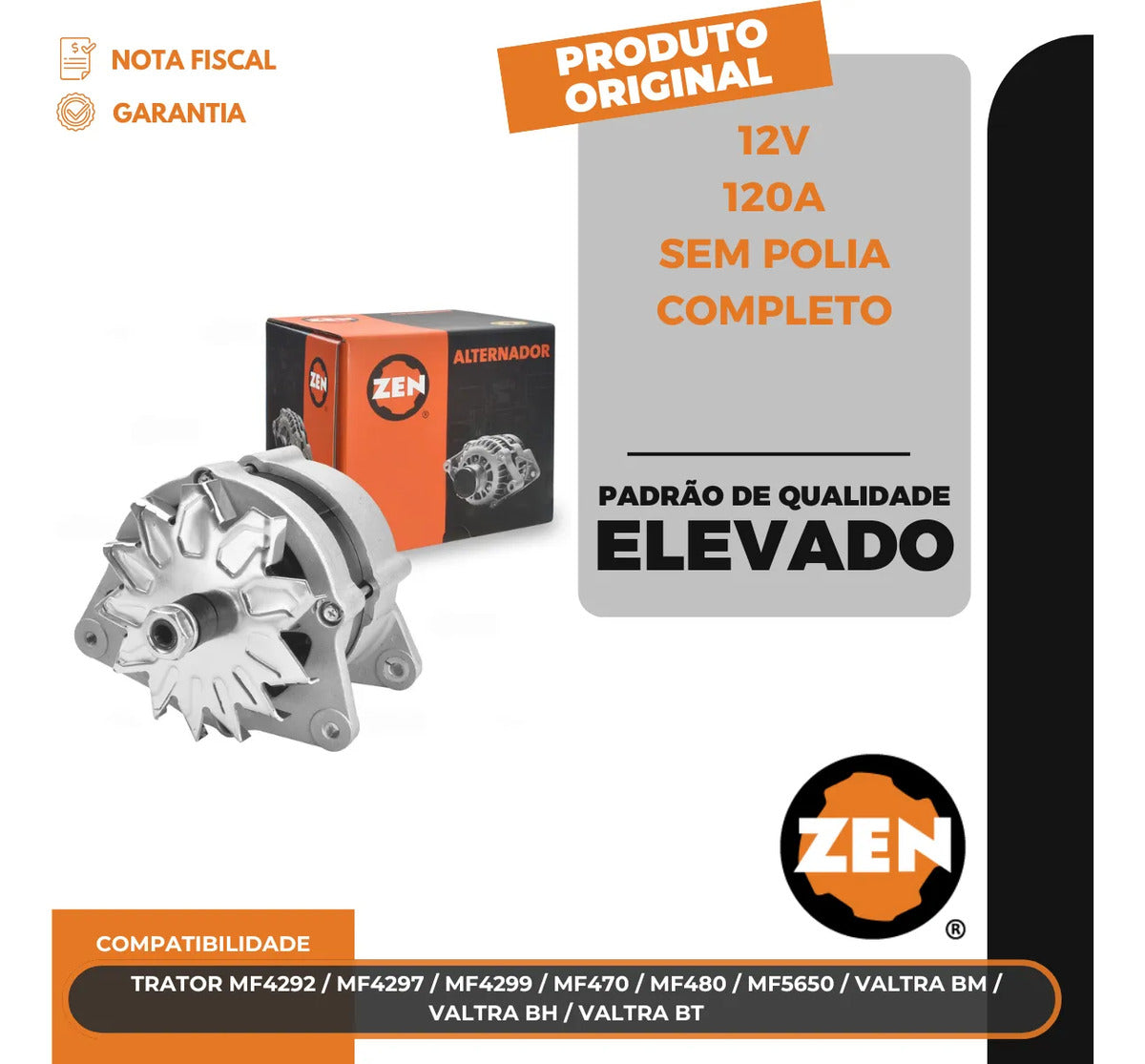 Alternador Mf4292 Mf470 Valtra Bm Bh Bt 12v 120a Sem Polia