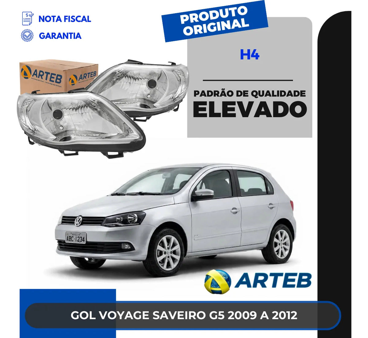 Farol Vw Gol G5 2009 2010 2011 2012 Foco Simples Arteb