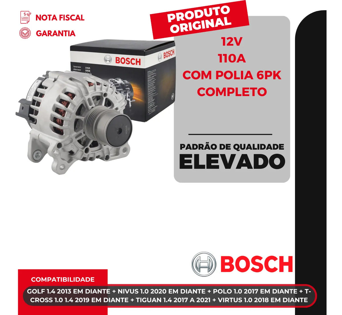 Alternador 14v Golf Polo Nivus T-cross Virtus 1.4 Tsi Bosch