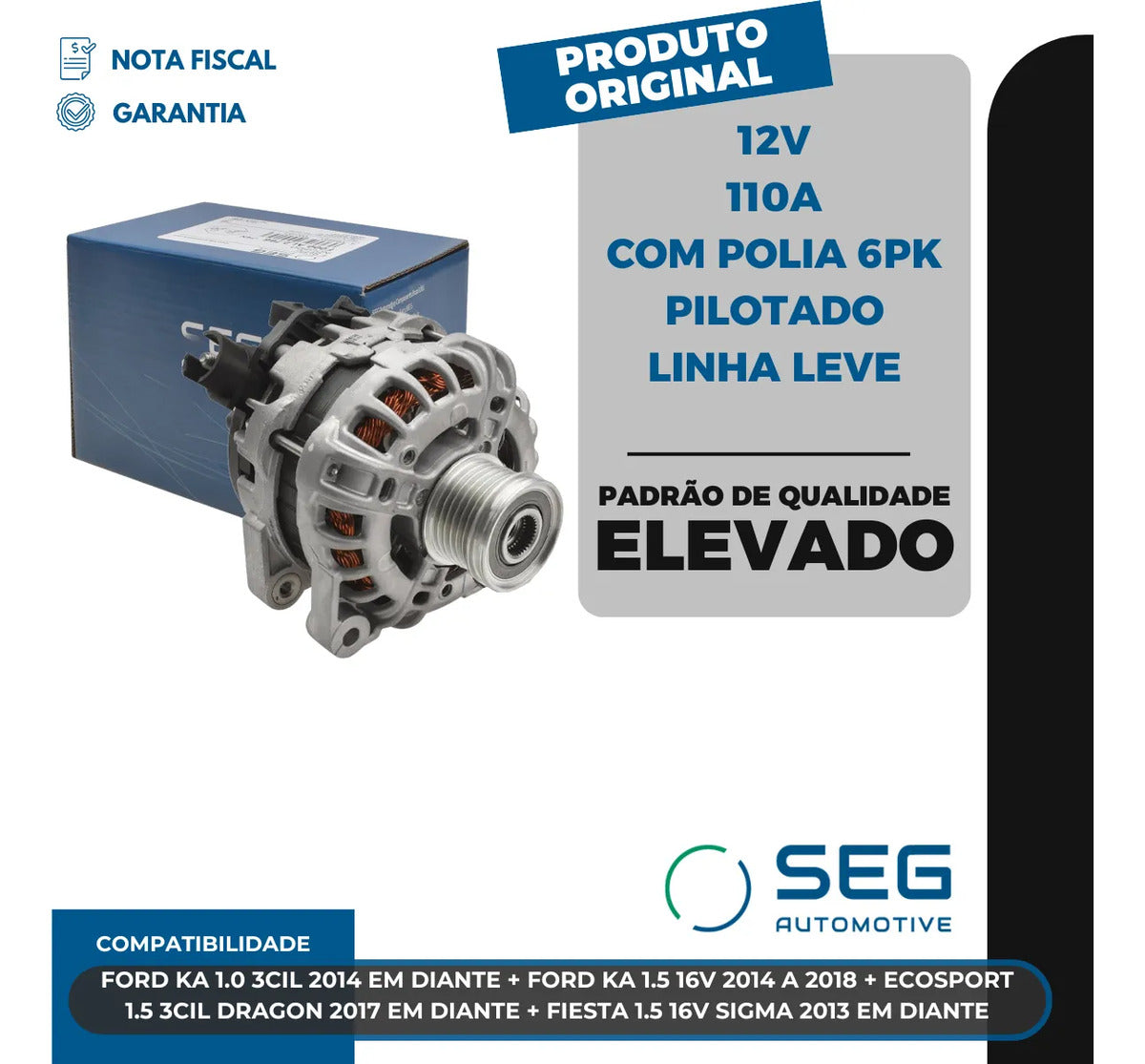 Alternador Ka Ecosport Fiesta 1.5 110a 12v Com Polia 6pk