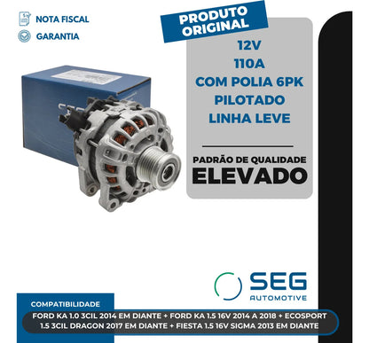 Alternador Ka Ecosport Fiesta 1.5 110a 12v Com Polia 6pk