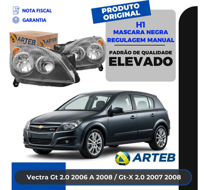Farol Vectra Gtx 07 A 08 Máscara Negr Regulagem Manual Arteb
