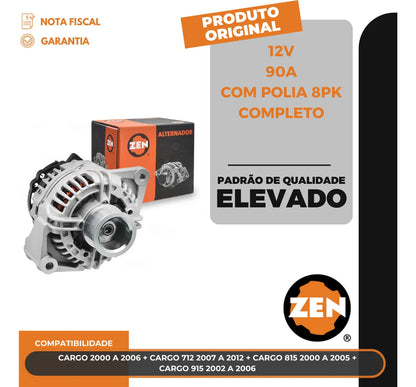 Alternador Zen Ford Cargo 12v 90a Com Polia Completo