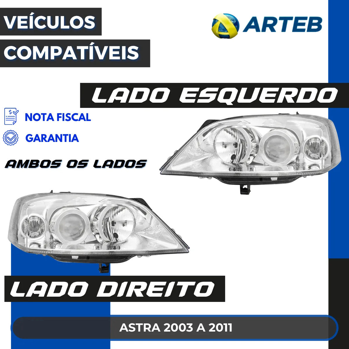 Farol Gm Astra 2003 A 2010 2011 Com Motor De Regulagem Arteb