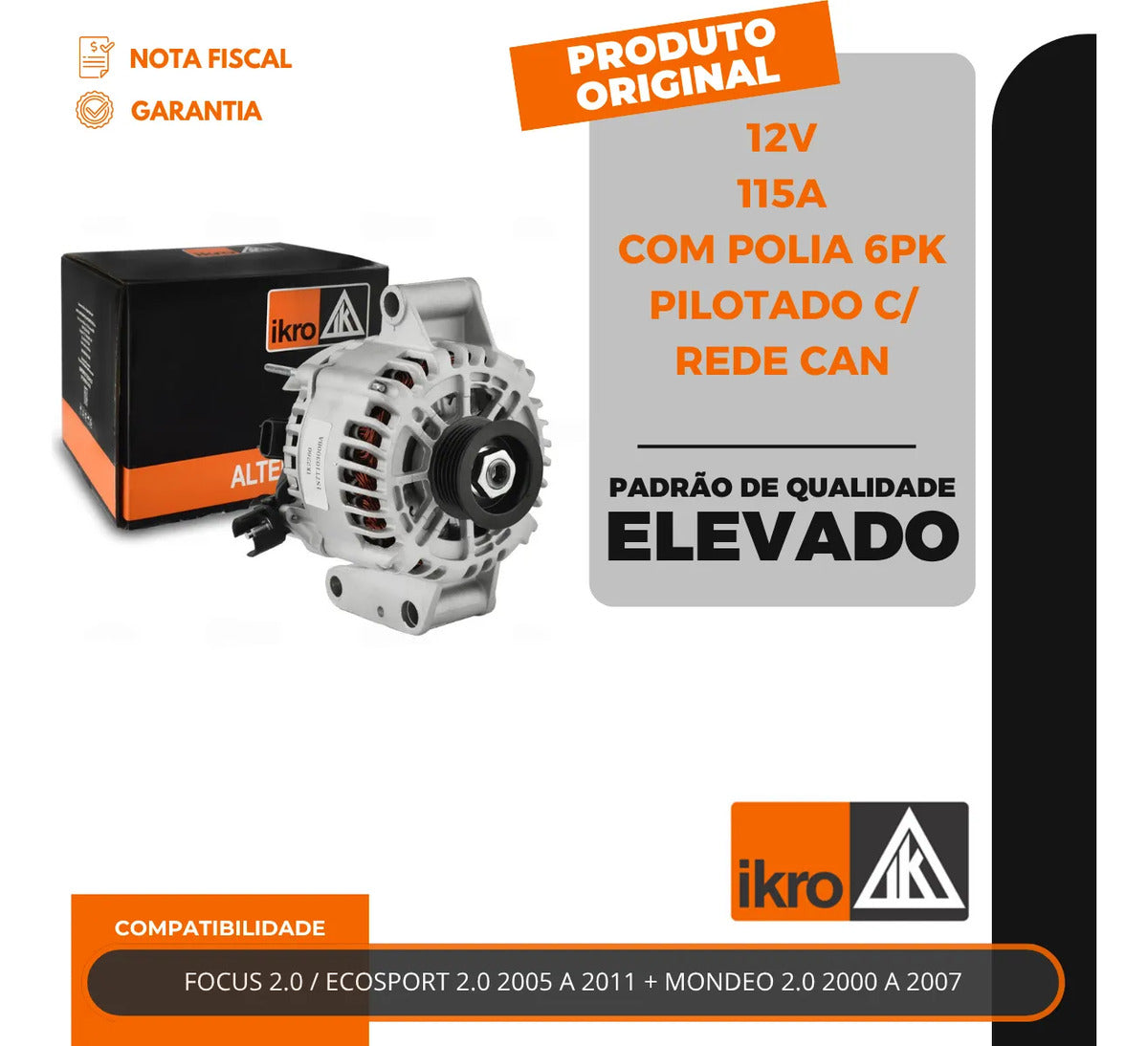 Alternador Focus Ecosport Mondeo 2.0 115a 12v Com Polia 6pk