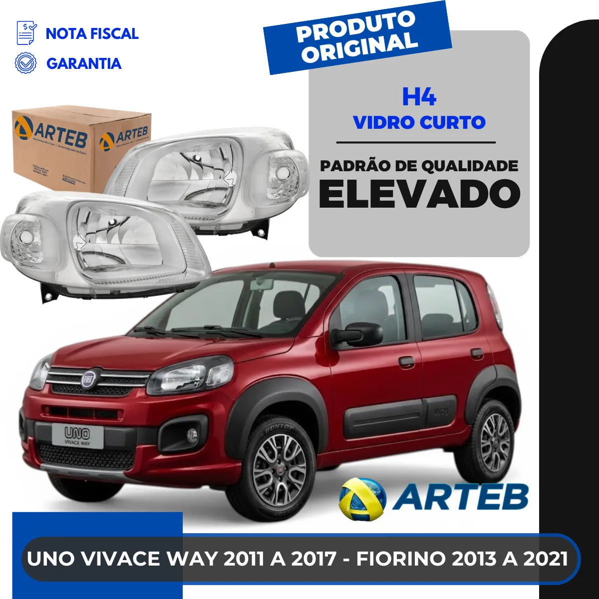 Farol Fiat Uno Vivace Way 2011 12 13 14 15 16 2017 Arteb